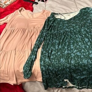 2 pack green floral and champagne dresses